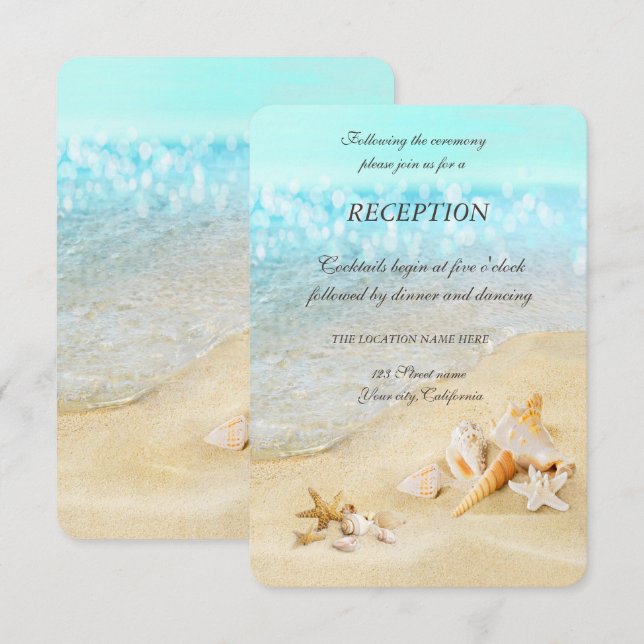 Beach Seashells Sand Reception Invitation (Front/Back)