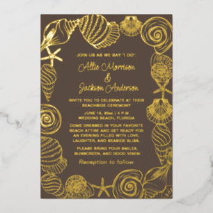 Beach Seashells Sand Seaside Wedding  Foil Holiday Card