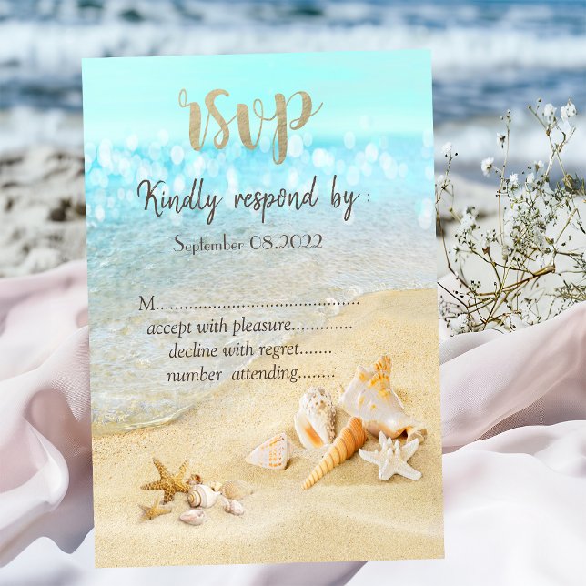 Beach Seashells Sand Wedding RSVP   Invitation (Creator Uploaded)