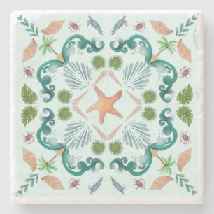 Beach Seashells Sea Life Stone Coaster