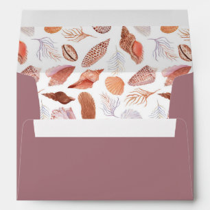 Beach Seashells Watercolor Coastal Chic Wedding Envelope