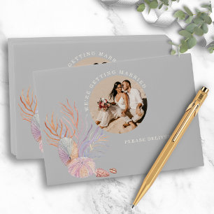 Beach Seashells Watercolor Coastal Photo Wedding Envelope