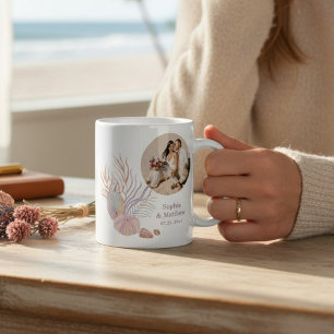 Beach Seashells Watercolor Photo Wedding Coffee Mug