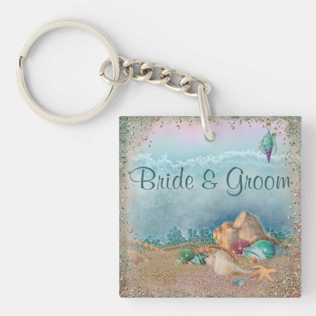 Beach Seashells Wedding Keychain (Front)