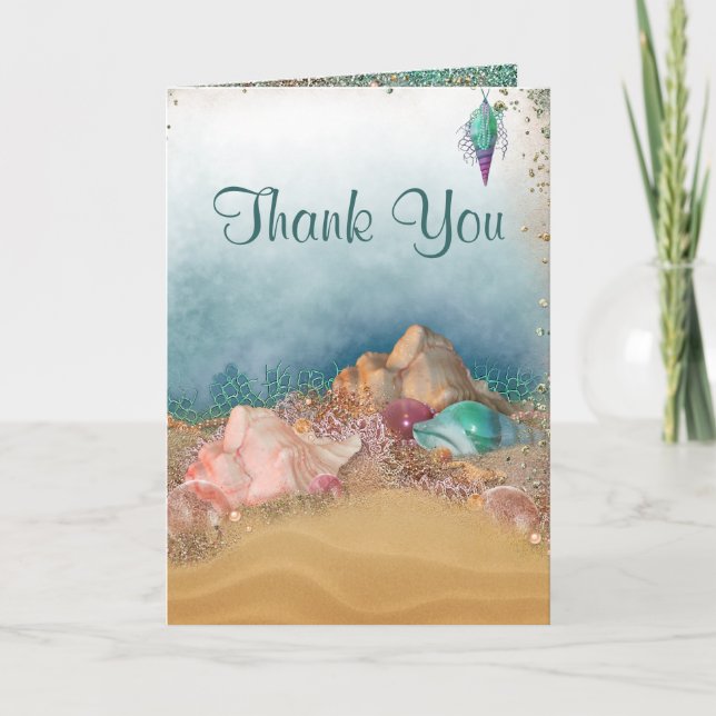Beach Seashells Wedding Thank You Card (Front)