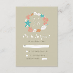 beach seashells wreath wedding RSVP cards