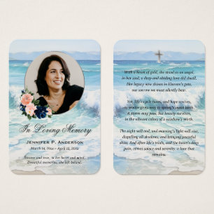 Beach Seashore Blue Pink Floral Memorial Cards