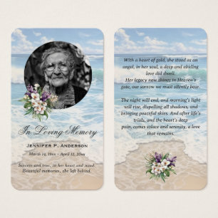 Beach Seashore Floral Photo Memorial Prayer Cards
