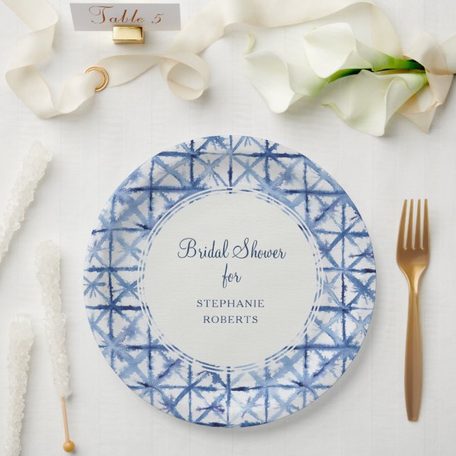 Beach Seaside Coast Navy Blue White Bridal Shower Paper Plate (Wedding)
