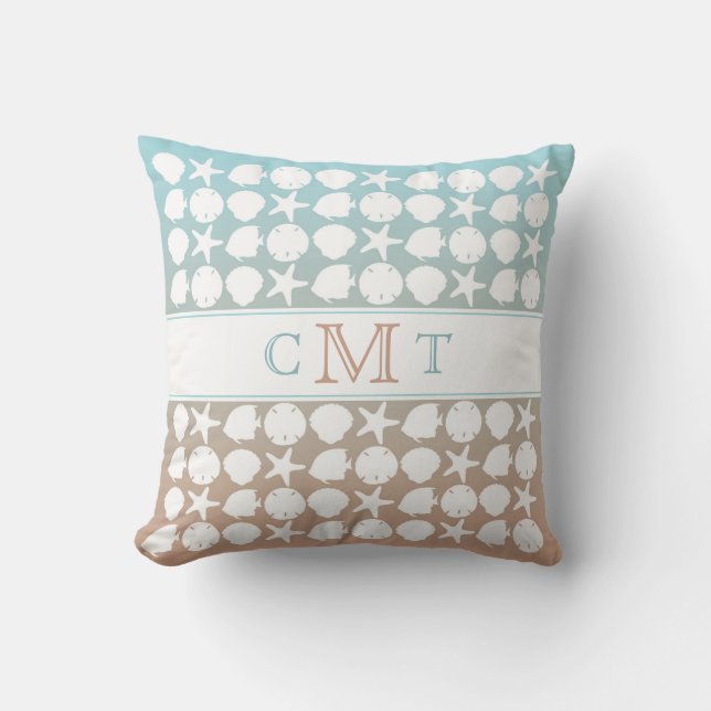 Beach Seaside Gradient Colour Monogram Throw Pillo Throw Pillow (Front)