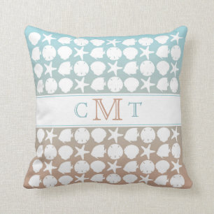 Beach Seaside Gradient Colour Monogram Throw Pillo Throw Pillow