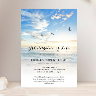 Beach Seaside Ocean Celebration of Life Funeral Invitation