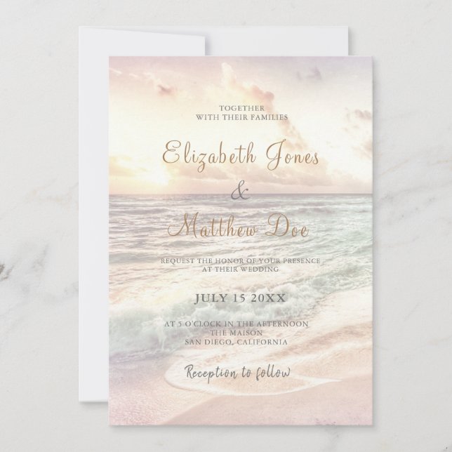 Beach Seaside/Ocean Sunset Wedding Invitation (Front)
