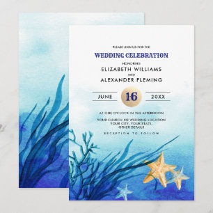 Beach   Seaside Starfish Watercolor Wedding Invitation