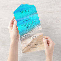 Beach Seaside Summer 3 in 1 Wedding Invitation