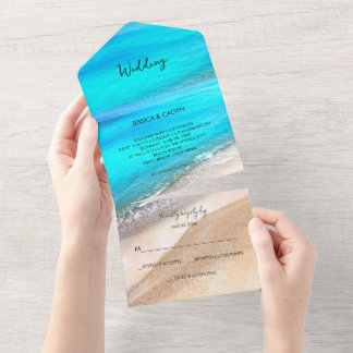 Beach Seaside Summer 3 in 1 Wedding Invitation
