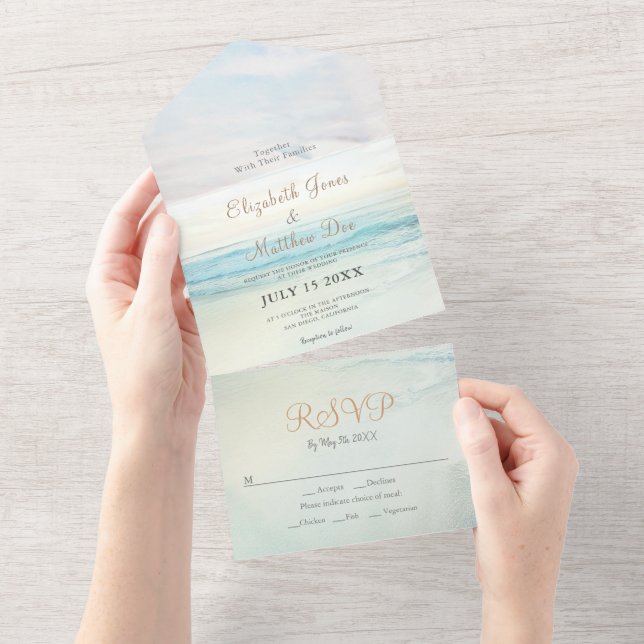 Beach Seaside Sunrise Wedding All In One Invitation (Tearaway)
