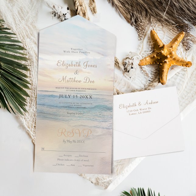 Beach Seaside Sunrise Wedding All In One Invitation (Creator Uploaded)