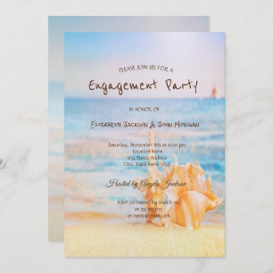  Beach,Seastar,Seashell Engagement Invitation
