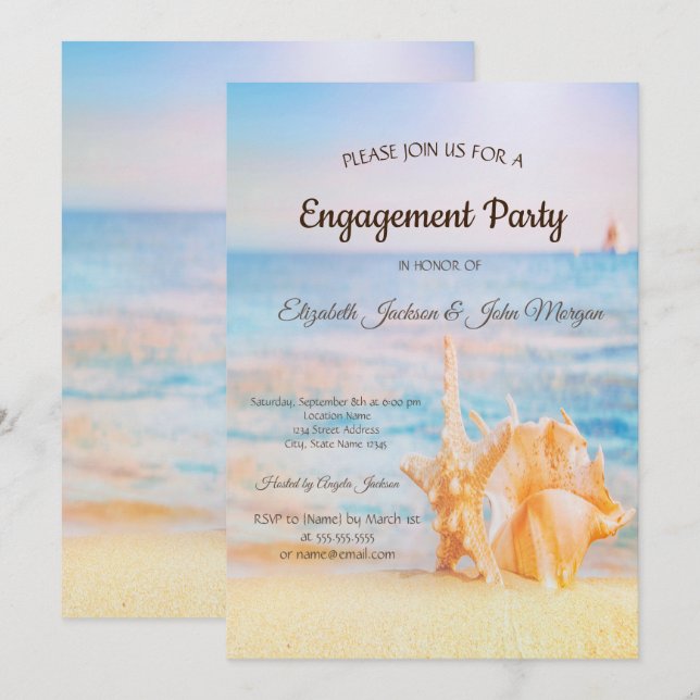 Beach,Seastar,Seashell Engagement  Invitation (Front/Back)