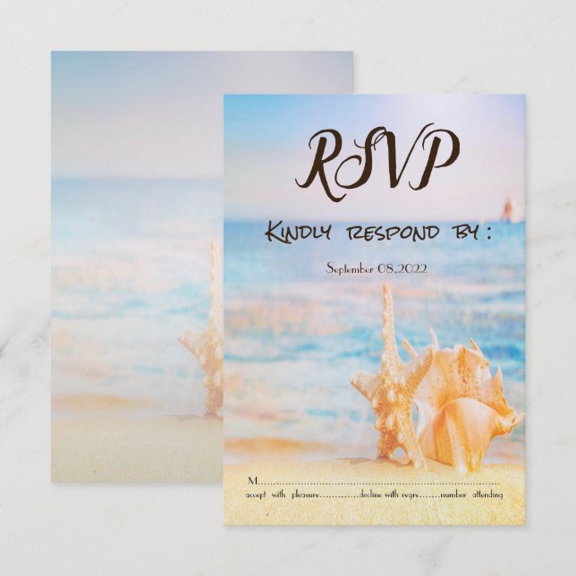 Beach, Seastar,Seashell RSVP Invitation (Front/Back)