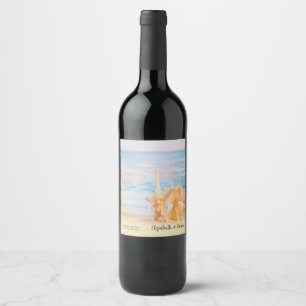 Beach,Seastar,Seashell  Wine Label