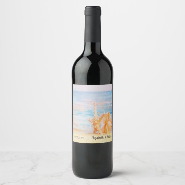  Beach,Seastar,Seashell  Wine Label (Front)