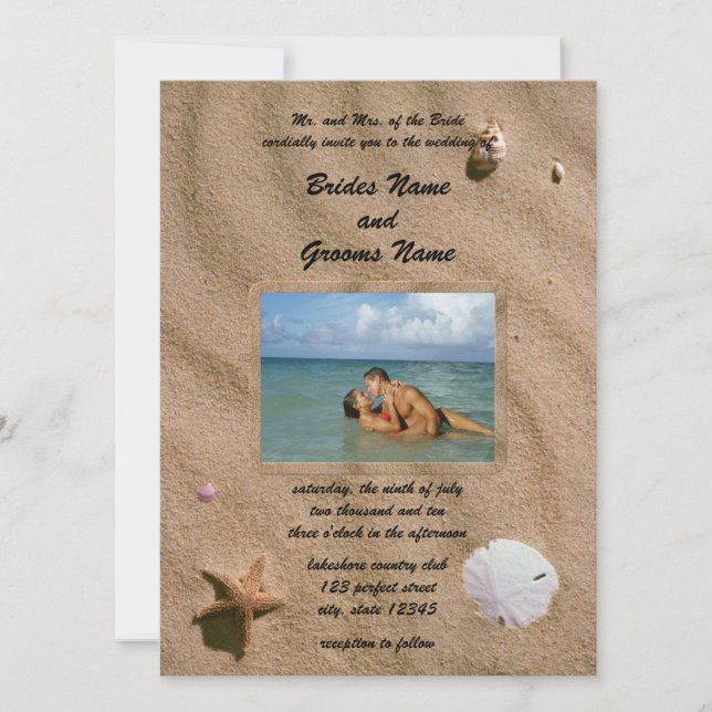 Beach Serenity with Photo Wedding Invitation (Front)