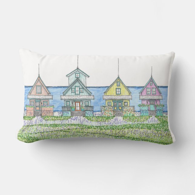 Beach Shack Life 1; Lumbar Pillow; Blue Lumbar Pillow (Front)