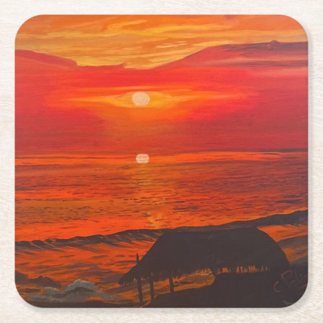 Beach Shack, Original by Gary Poling Square Paper Coaster (Front)