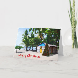 Beach Shack Under the Palms at Christmas Holiday Card