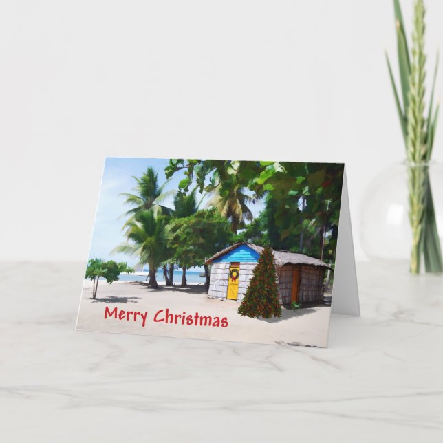 Beach Shack Under the Palms at Christmas Holiday Card (Front)
