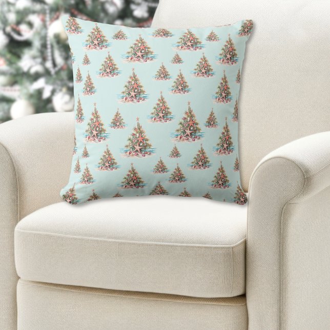 Beach Shell Christmas Tree Pattern Throw Pillow (Beach Shell Christmas Tree Pattern Throw Pillow)