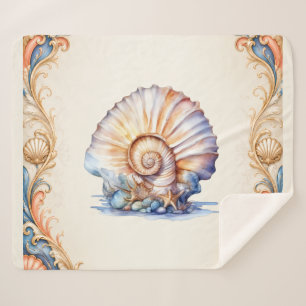 Beach shell coastal resort bedding sherpa blanket