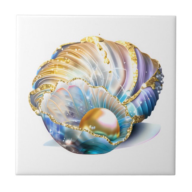 Beach shell fantasy pearl mythical seashell glam  tile (Front)