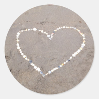 Beach Shell Heart Classic Round Sticker
