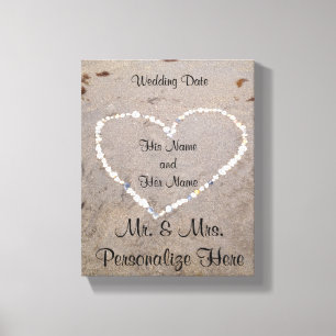 Beach Shell Heart Personalized Canvas Print