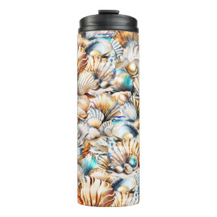 Beach shell iridescent seashell collage pattern  thermal tumbler