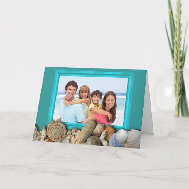 Beach Shells Family Photo Frame Holiday Cards (Front)