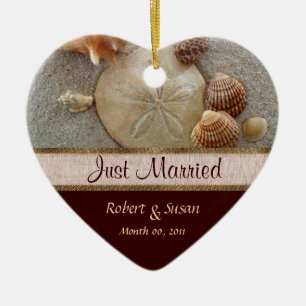 Beach Shells Heart Shaped Wedding Favour Ceramic Ornament