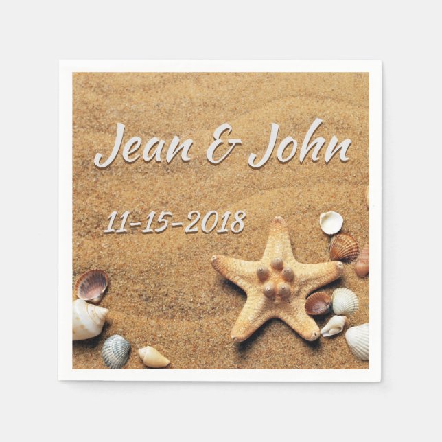 Beach Shells Personalized Wedding Napkin (Front)