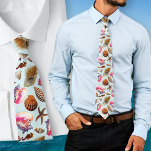 Beach Shells Sea Creatures Pattern Tie