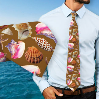 Beach Shells Sea Creatures Pattern Tie