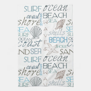 Beach Shells Sea Sand Blue Kitchen Towel