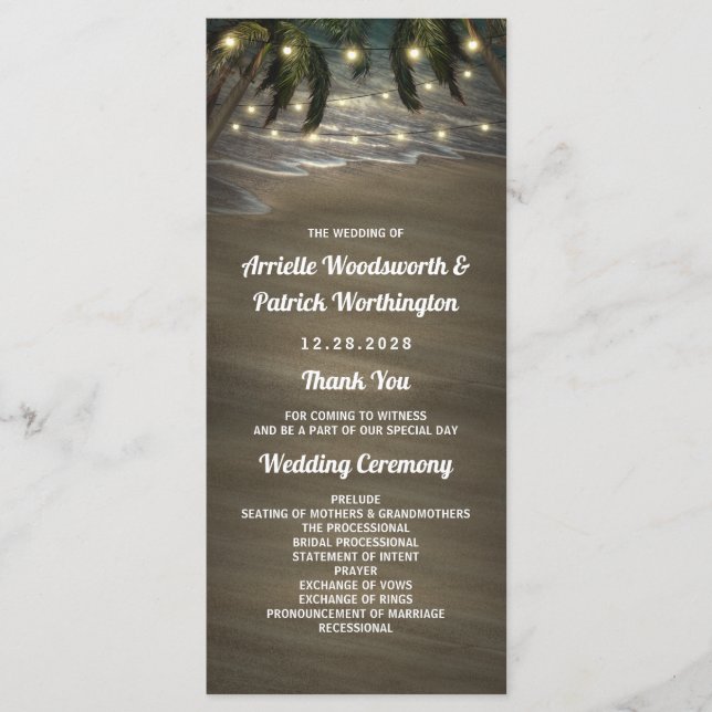 Beach Shore Palm Tree Rustic Wedding Programs (Front)