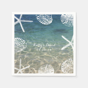 Beach Shore Starfish & Seashells Tropical Wedding Napkin