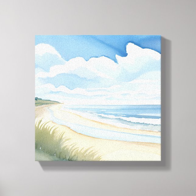 Beach Shore Walk | Coastal Ocean Watercolor Canvas Print (Front)