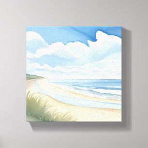 Beach Shore Walk   Coastal Ocean Watercolor Canvas Print
