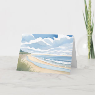 Beach Shore Walk   Coastal Ocean Watercolor Card