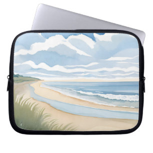Beach Shore Walk   Coastal Ocean Watercolor Laptop Sleeve